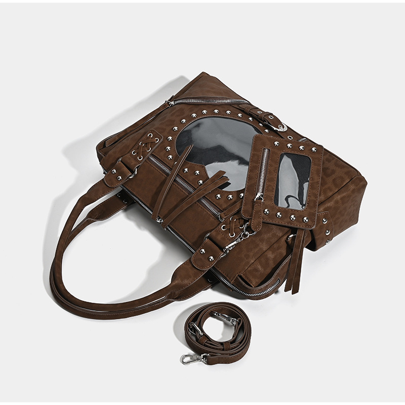 Punk Leopard Print Rivet Motor - đánh giá và giá Bucket Bag Suede