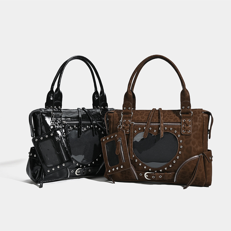Punk Leopard Print Rivet Motor - đánh giá và giá Bucket Bag Suede