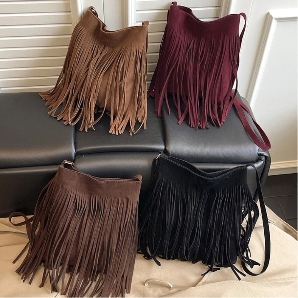 Fashion Suede Fringe Crossbody - đánh giá và giá Bucket Bag Suede