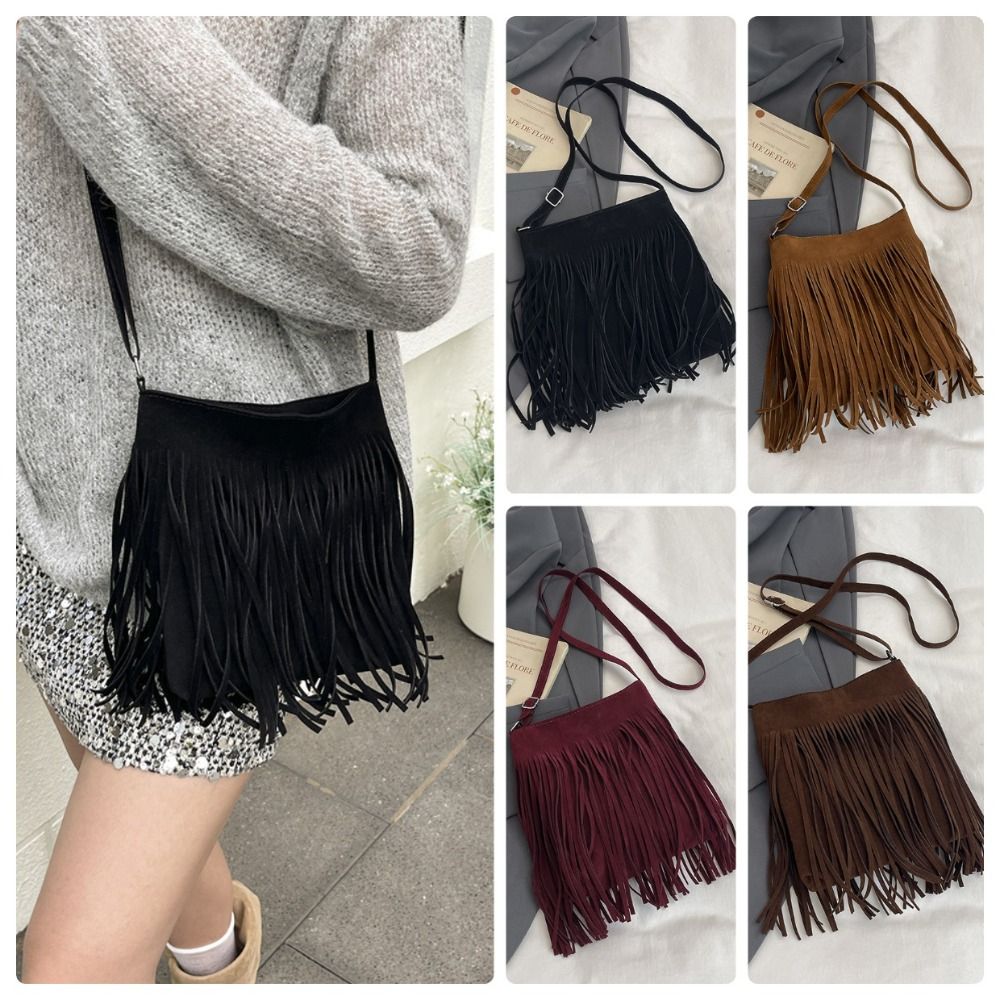 Fashion Suede Fringe Crossbody - đánh giá và giá Bucket Bag Suede