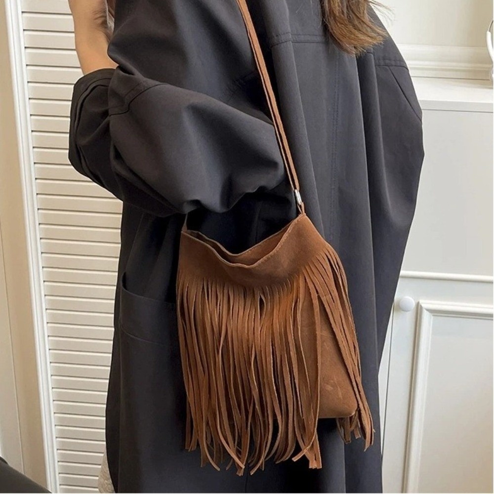 Fashion Suede Fringe Crossbody - đánh giá và giá Bucket Bag Suede