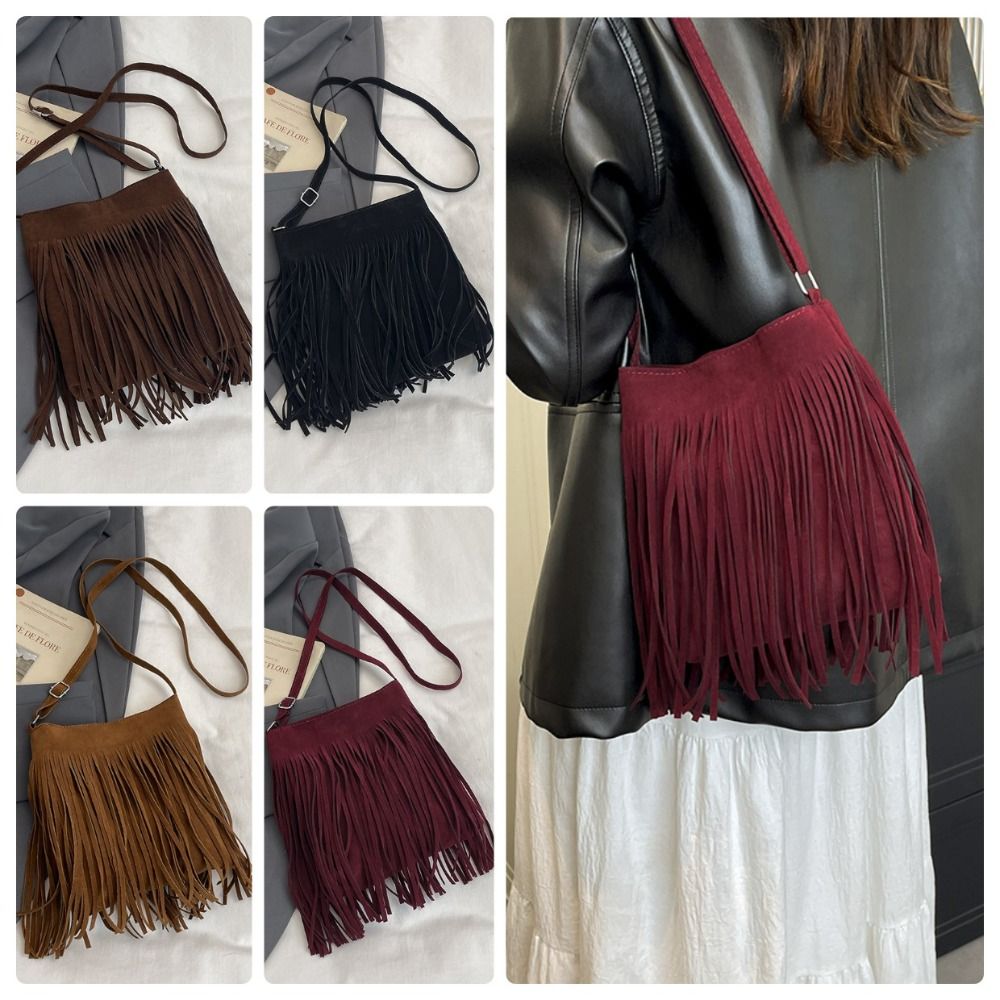 Fashion Suede Fringe Crossbody - đánh giá và giá Bucket Bag Suede