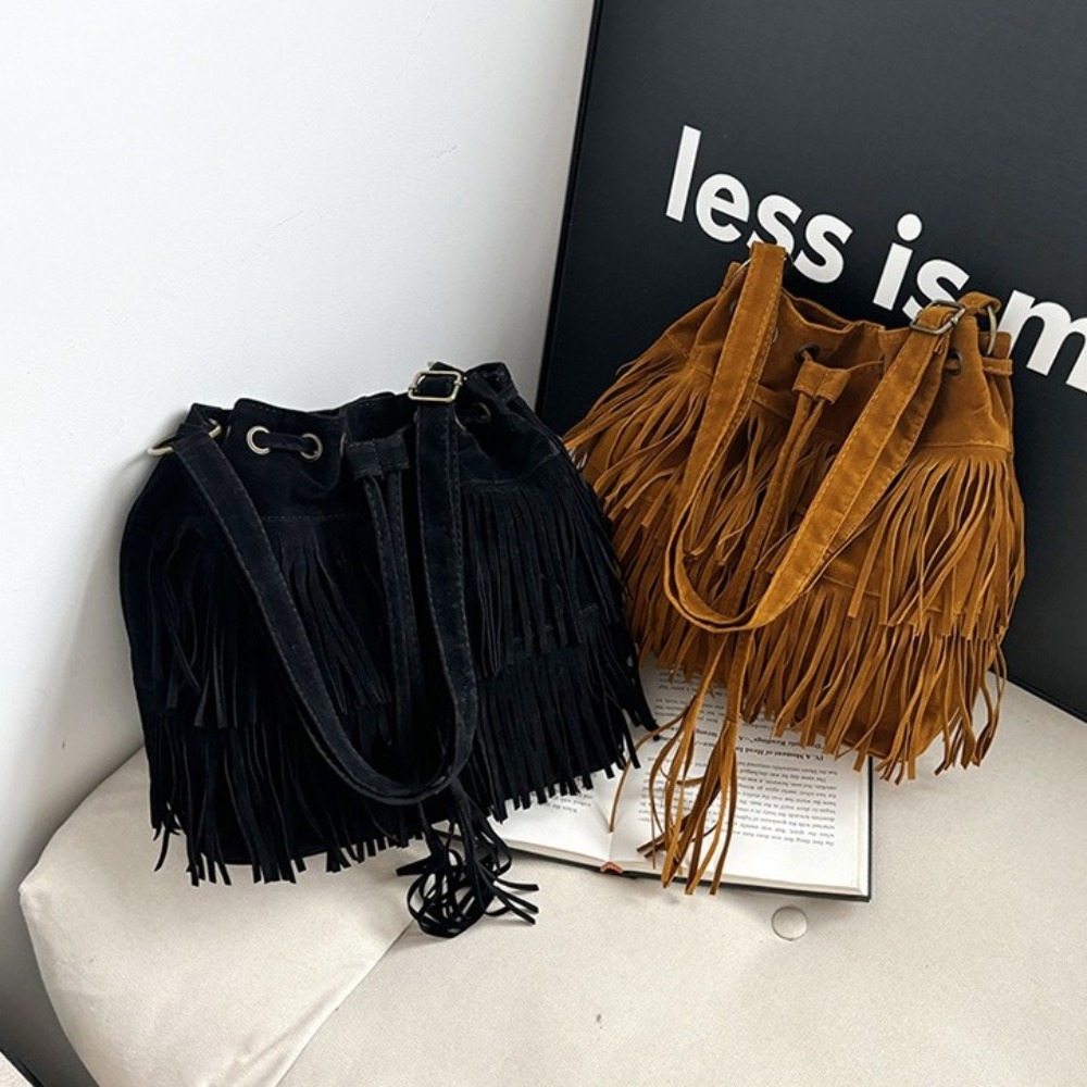 Korean Style Tassel Shoulder B - đánh giá và giá Bucket Bag Suede