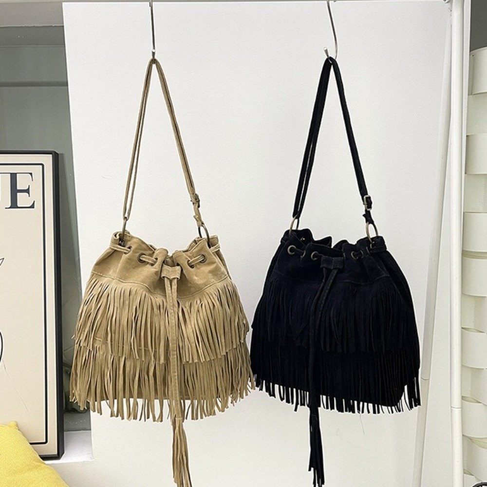 Korean Style Tassel Shoulder B - đánh giá và giá Bucket Bag Suede
