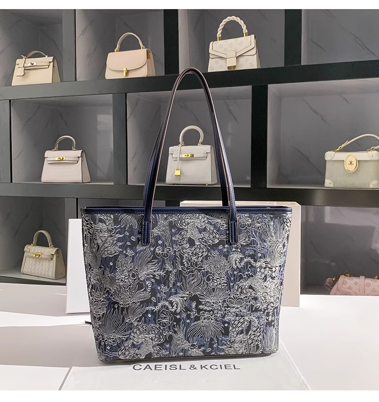 Large Capacity Blue Color Embr - đánh giá và giá Bucket Bag Suede