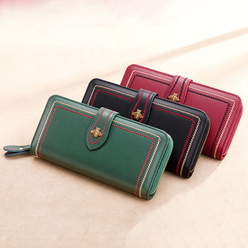 Genuine Leather Wallets Women  - đánh giá và giá Wristlet Wallet Zipper